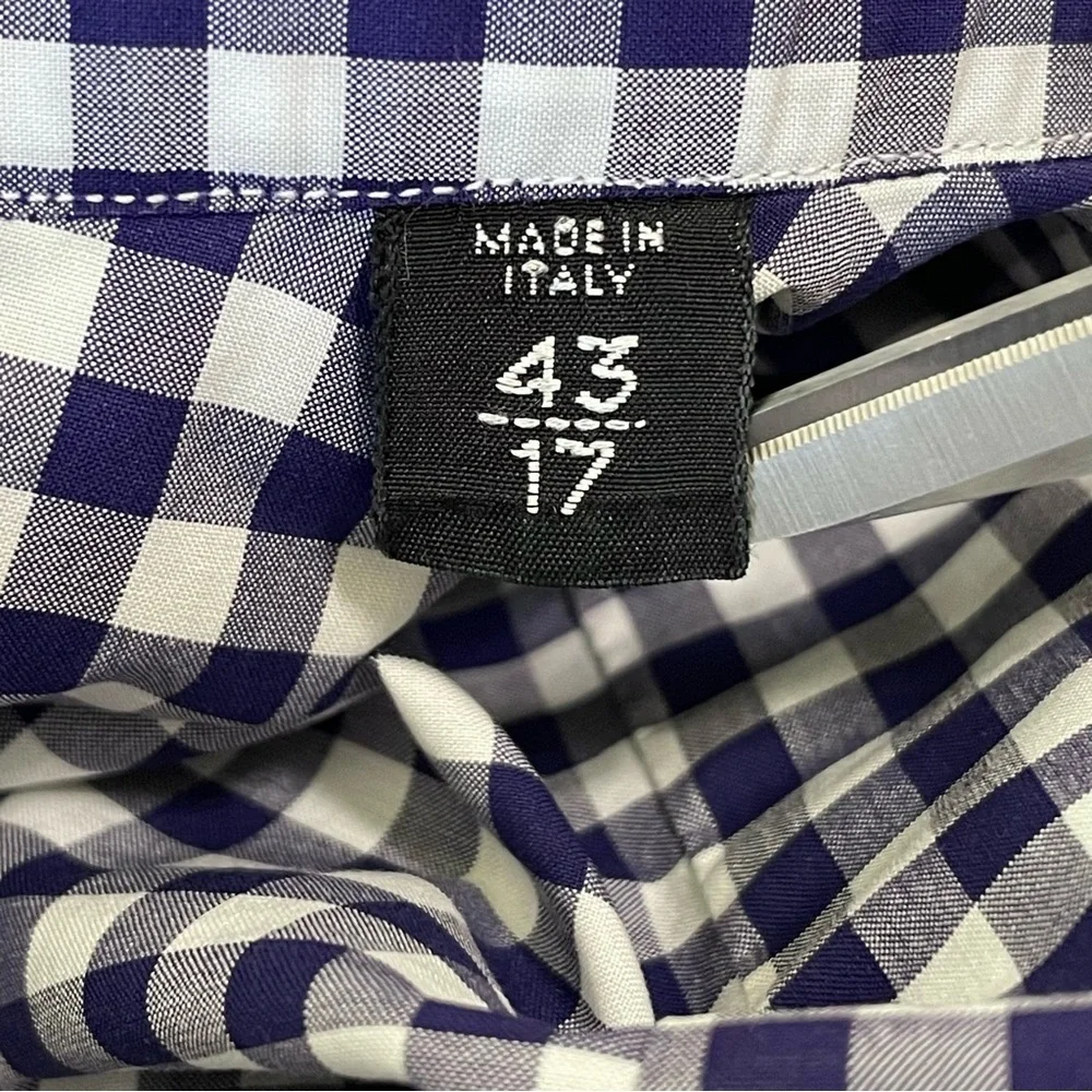 Tom Ford Men’s Slim Fit Gingham Check French Cuff Dress Shirt Blue 43 EU 17 US - Picture 15 of 16